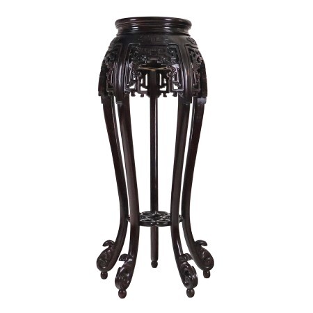 Rosewood Flower Stand With Geometric and Floral Carvings