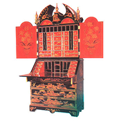 Oriental desk with sixty nine drawers & pigeon holes in hand painted landscape