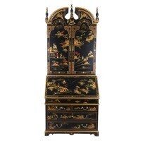 Bookcase Secretary Desk For Home Office And Painted Gold Asian Landscape Captain Style