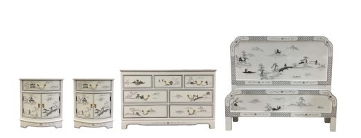 Oriental Bedroom Set Hand Painted with Landscape Design Oriental Bedroom Set Hand Painted with Landscape Design