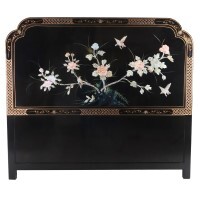 Oriental Bird and Flower Headboard Inlaid With Mother Of Pearl