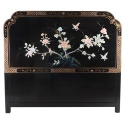 Oriental Bird and Flower Headboard Inlaid With Mother Of Pearl Oriental Bird and Flower Headboard Inlaid With Mother Of Pearl