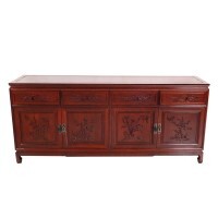 Hand Carved Bird and Flower Buffet Server with Ming Horse Hoof Legs