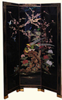 Oriental folding screen 3-panel black with pheasant painting