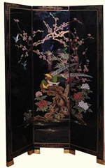 Oriental Folding Screen 3-panel Black with Pheasant Painting