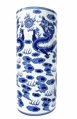 Porcelain Umbrella Stand with Blue and White Dragon