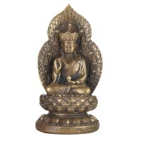 Bronze Buddha Sitting on Lotus Flower with Halo