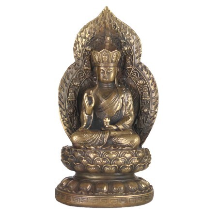 Bronze Buddha Sitting on Lotus Flower with Halo
