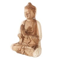 Carved Buddha Wooden Praying Pose 13" High