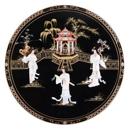 Oriental Wall Art Round Hand Painting in Lacquer with Inlaid Pearl Oriental Wall Art Round Hand Painting in Lacquer with Inlaid Pearl