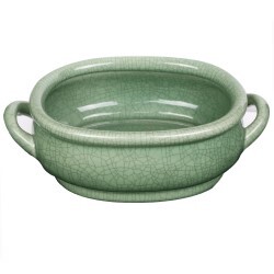 Asian Celadon Porcelain Foot Bath in Green Crackle with Handles
