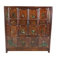 Handpainted Antique Chinese Wardrobe Chest with Natural Landscape Design