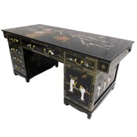Black Lacquer Executive Desk with Inlaid Mother Of Pearl