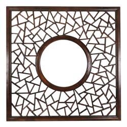 Large Asian Wooden Wall Hanging with Circular Carved Lattice