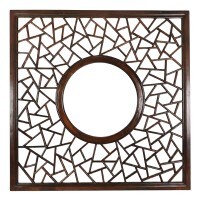 Large Asian Wooden Wall Hanging with Circular Carved Lattice