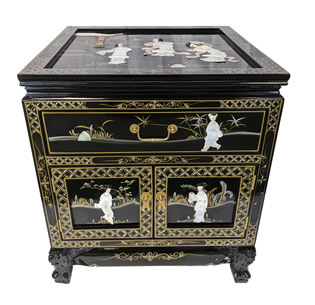 Dragon Leg End Table Black Lacquer with Inlaid Pearl