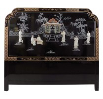 Black Lacquer Headboard Inlaid with Mother of Pearl