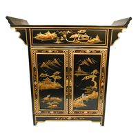 Oriental Altar Cabinet Lacquered Landscape Art
