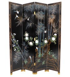 Standing Floor Screen Hand Painted Floral & Bamboo Landscape 7'H