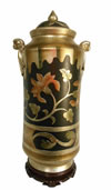 Oriental Art Deco Jar with Lid & Floral Art Work