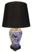 24"H Blue and White Floral Painted Porcelain Table lamp