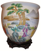 Chinese Porcelain Jardiniere Vase with Hand Painted Landscape