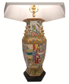 32" H Rosemedallion Porcelain Table Lamp with Hexagonal Shade