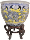 Carved Chinese Porcelain Dragon Fishbowl Imperial Yellow Glaze