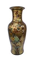 Oriental Tall Vase Hand Painted 36” High Bird And Flower