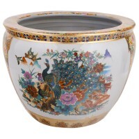 Japanese Satsuma Peacock Planter