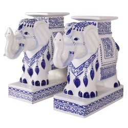 Blue and White Garden Tables Set of Two