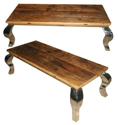 Stainless Steel Leg Coffee Table, Reclaimed Wood Top