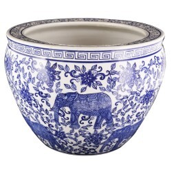 Blue And White Porcelain Fishbowl With Elephant Design