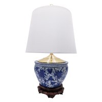 Blue and White Table Lamp Daisey Chain Design with Off White Shade 22"H