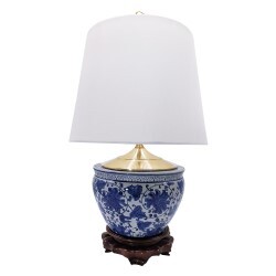 Blue and White Table Lamp Daisey Chain Design with Off White Shade 22"H Blue and White Table Lamp Daisey Chain Design with Off White Shade 22"H