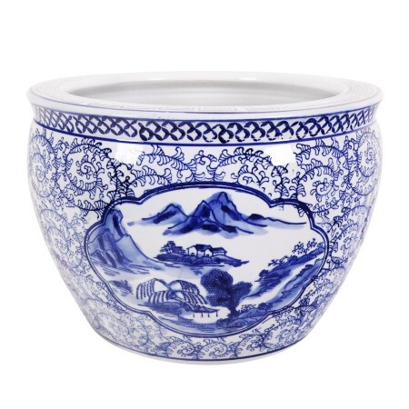 Blue & White Porcelain Garden Pots in Painted Landscape