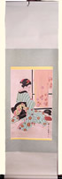 Oriental Silk Geisha Scroll 64"H