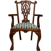Victorian Chair Solid Mahogany Hand Carved with Blue and White Cushion