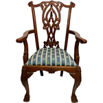 Victorian Chair Solid Mahogany Hand Carved with Blue and White Cushion