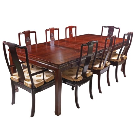 Rosewood Dining Set, Table and Handmade Chairs with Silk Cushions