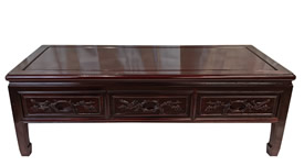 Oriental Bird and Flower Rosewood Coffee Table With 3 Drawers