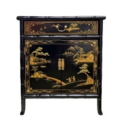Oriental Bamboo Shoe Cabinet Landscape Painted