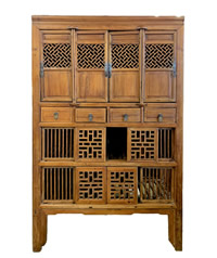 Antique Chinese Kitchen Chest With Carved Doors