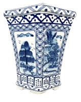 13" Blue and White Hexagonal Porcelain Planter