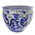 Blue and White Porcelain Fishbowl with Dragon Design