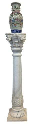 White Hand Carved Marble Column