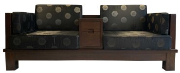 Rosewood Mission Couch With Chinese Silk and Sliding Console Rosewood Mission Couch With Chinese Silk and Sliding Console