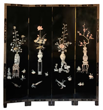 Oriental Floor Screen Inlaid Mother Of Pearl Vase Design