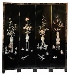 Oriental Floor Screen Inlaid Mother Of Pearl Vase Design