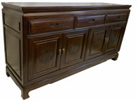 54" Rosewood Finish Oriental Buffet With Chinese Long Life
